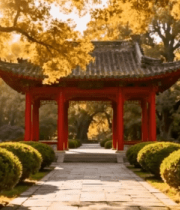 秋日公园中式凉亭风景8179#横屏 