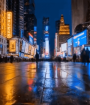 城市街道夜景行人与建筑5697#横屏 