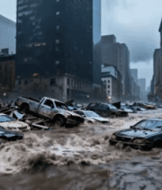 城市街道洪水淹没车辆场景10988#横屏 