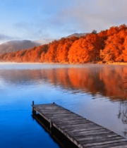 秋日湖畔红叶树林风景7865#横屏 