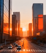 城市街道高楼与车流景象8372#横屏 