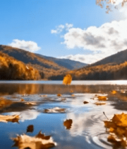 秋日湖面落叶风景8177#横屏 