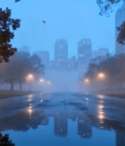 城市街道雨后清晨景象14017#横屏 