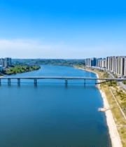 城市河流桥梁航拍全景5187#横屏 