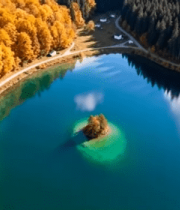 秋季森林湖泊俯瞰全景14552#横屏 