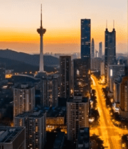 	 城市黄昏高楼与车流全景1900#横屏 