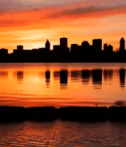 城市湖畔日落全景12667#横屏 