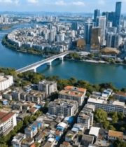 城市河流桥梁及建筑群俯瞰13046#横屏 