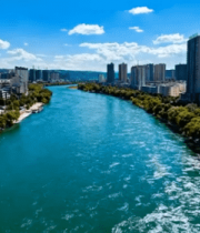 城市河流两岸建筑全景12350#横屏 