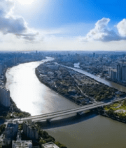 城市河流桥梁航拍全景(1)6486#横屏 