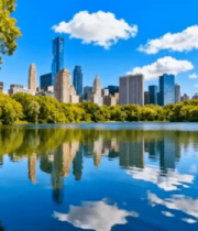 城市公园湖泊与高楼景观13536#横屏 