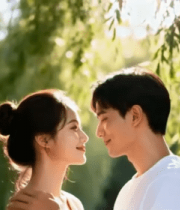 情侣柳树下亲密相依画面1749#横屏 