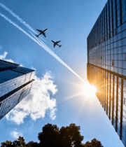 	 城市高楼间双飞机飞行画面8138#横屏 