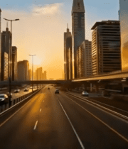 城市公路日落时分车流景观9091#横屏 