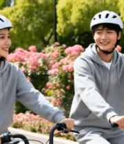 情侣户外骑行画面2952#横屏 