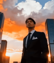 城市高楼间行走的男子10691#横屏 