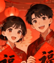 情侣春节手持福字场景8730#横屏 