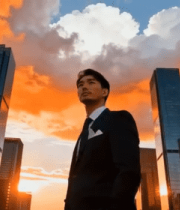 	 城市高楼间行走的男子10691#横屏 