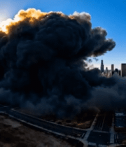 城市高楼旁浓烟滚滚场景9020#横屏 