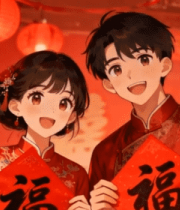 情侣春节手持福字场景8730#横屏 