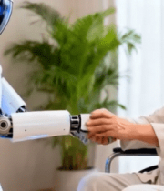 坐轮椅老人与机器人握手1833#横屏 