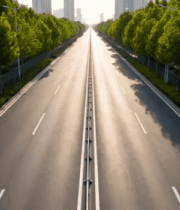 城市道路两旁绿树成荫景象10901#横屏 