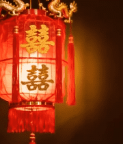 中式喜庆龙纹囍字红灯笼542#横屏 