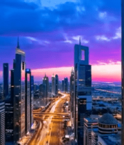 城市高楼黄昏街道车流景观1665#横屏 