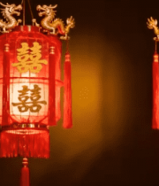 中式喜庆龙纹囍字红灯笼542#横屏 