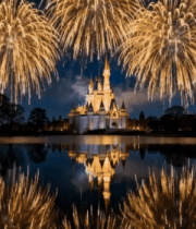 城堡夜景烟花绽放倒影画面9624#横屏 