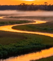 	 晨曦中蜿蜒河流自然风光9289#横屏 