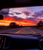 车内视角公路行驶晚霞景象10311#横屏 