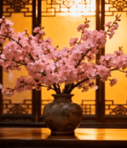 中式室内花瓶插粉色樱花356#横屏 