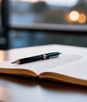 桌上翻开的书本与钢笔344#横屏 