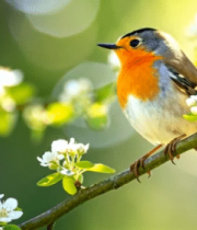 枝头小鸟与绽放花草2018#横屏 