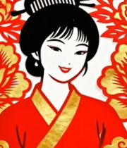 中式剪纸风格古装女子形象847#横屏 