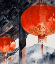 中式建筑挂红灯笼画面664#横屏 
