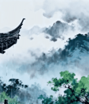 中式古建山水雨景素材518#横屏 