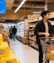 超市内顾客推着购物车购物12436#横屏 