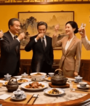 中式餐厅商务人士举杯场景129#横屏 