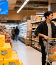 超市内顾客推着购物车购物12436#横屏 