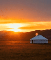 草原日落时的蒙古包7978#横屏 