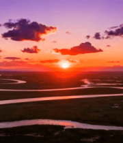 草原河流日落全景()13560#横屏 