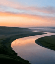 草原河流日出风光3555#横屏 