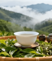 茶山茶具与新鲜茶叶素材8067#横屏 