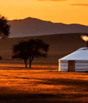 草原夕阳下的蒙古包风光8794#横屏 