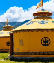 草原上的黄色蒙古包4353#横屏 