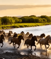 草原马群过河场景4388#横屏 