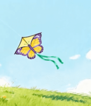 草地上蝴蝶风筝飞翔画面13068#横屏 