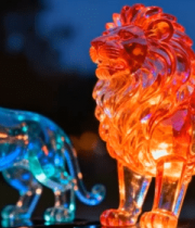 彩色发光水晶狮子摆件8708#横屏 